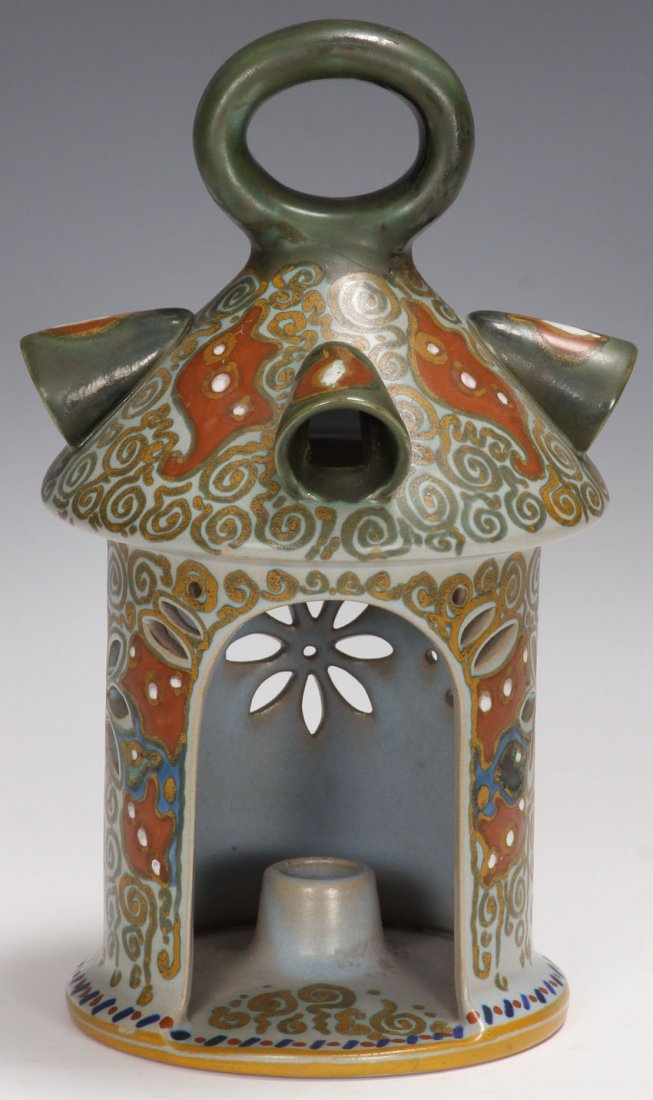 GOUDA ART POTTERY CANDLE STAND: Height- 10 1/2"