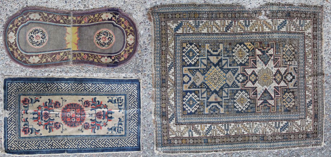 LOT OF (3) EARLY 20TH CENTURY CARPETS: Chinese, Turkish Overall- 21 3/4" x 48 1/2", 27 3/4" x 51", 44 1/2" x 50 1/2"