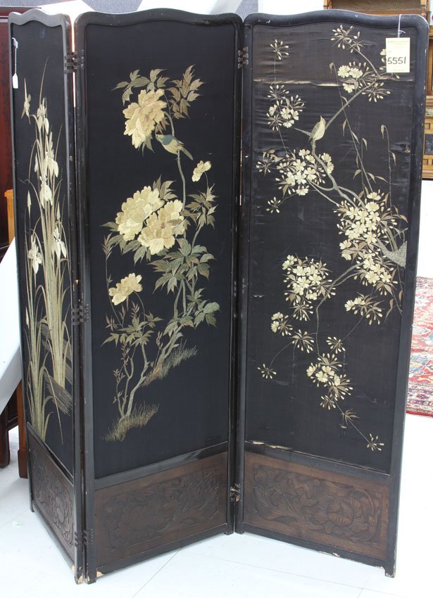 THREE PANEL JAPANESE SCREEN: circa 1900's