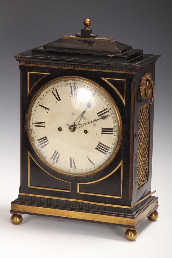 ENGLISH 19TH CENTURY BRACKET CLOCK: Height- 17 3/4" Condition- chips on dial