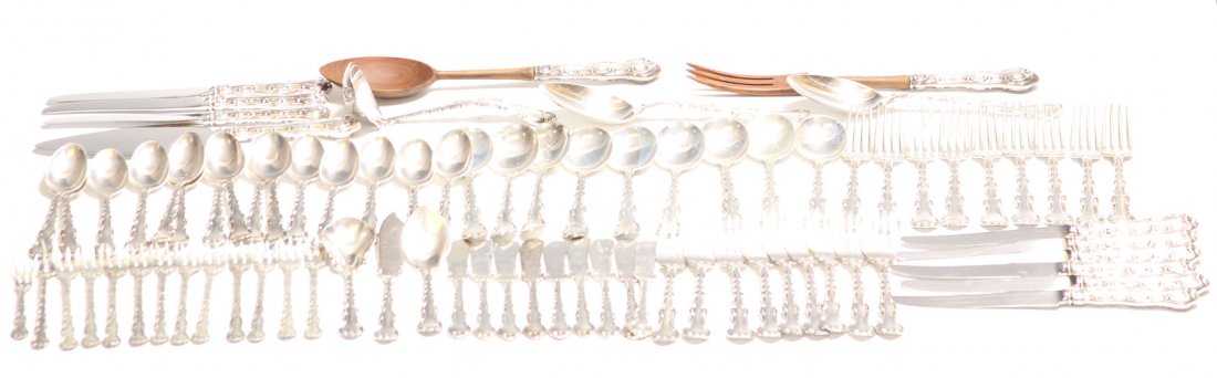 GORHAM STRASBOURG STERLING SILVER FLATWARE: Total pcs- 82 includes (12) weighted pcs. Weight- 81.2 troy oz.