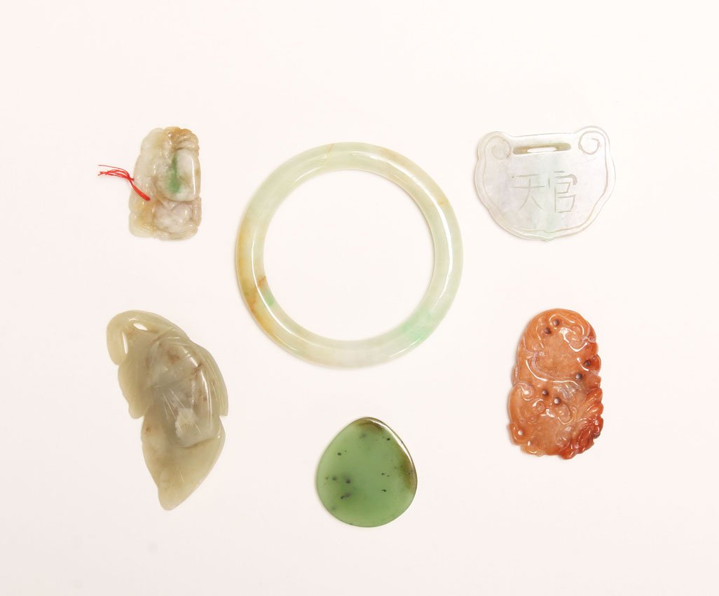LOT OF (6) PCS. OF JADE: including bracelet