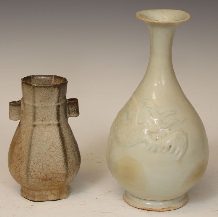LOT OF (2) CHINESE CELADON VESSELS: Height- 7 1/4" - 11"Condition- tall vase has a hairline crack
