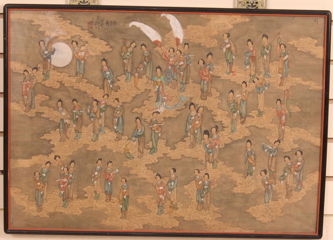 PAIR OF FINE QING DYNASTY PAINTINGS, FRAMED: Portrait of Moonlight angels, artist signed Sight- 16 3/4" x 22 3/4" Framed with hanger- 19 1/2" x 23 3/4"