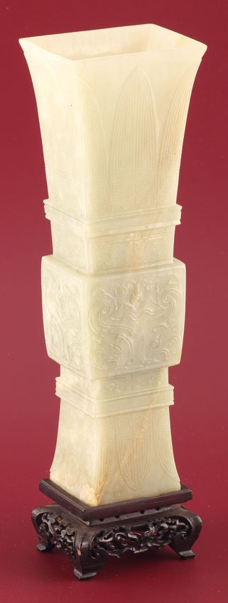 MING DYNASTY JADE VASE, 17TH-18TH CENTURY: Height without stand- 7" Overall height- 8 1/8" Weight- 345.8 grams
