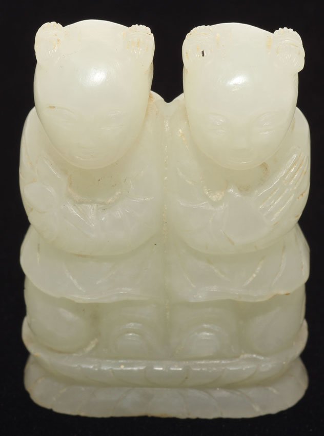 CHINESE WHITE JADE CARVING OF CHILDREN: 19th century Height- 1 1/2" Weight- 31.2 grams