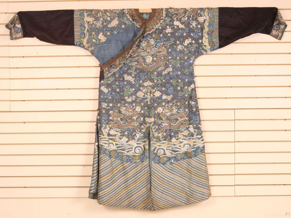 EARLY CHINESE DRAGON ROBE: Qing Dynasty Condition- repairs, loss, rips
