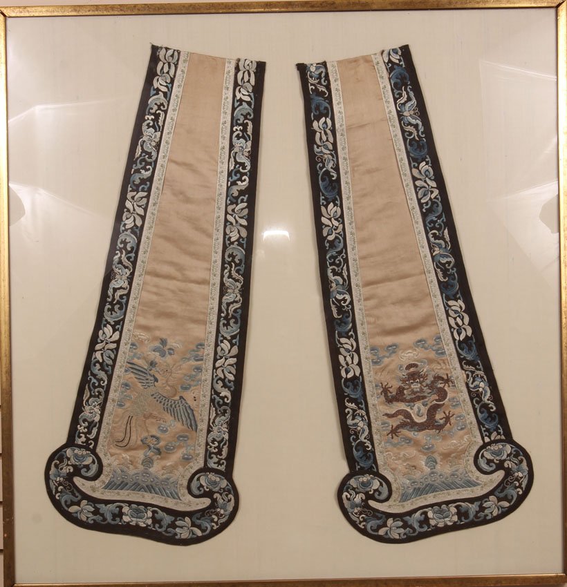 QING DYNASTY COURT RANK BADGES: Framed- 35 1/4" x 36" Condition- Discoloration