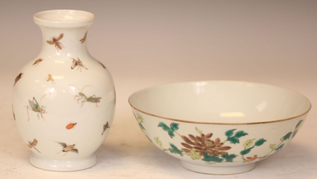 LOT OF (2) CHINESE PORCELAIN- VASE AND BOWL: Height of vase- 6" Width of bowl- 7 1/4"Contains several chips