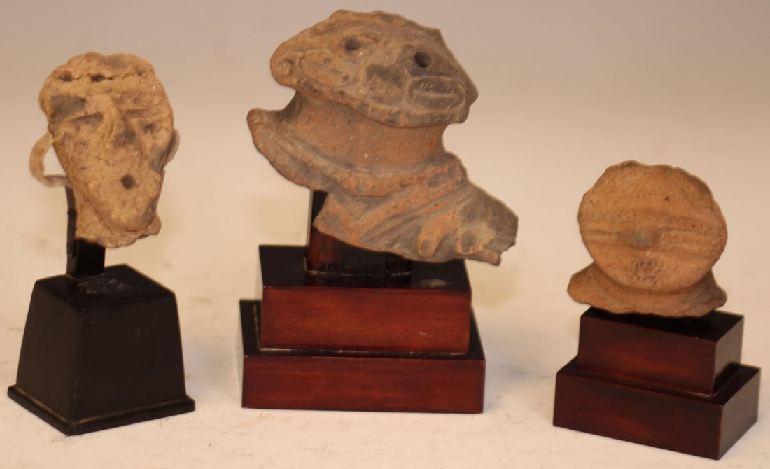 LOT OF (3) JAPANESE JOMON PERIOD FIGURES: Dogu Heads Height- 4" - 5"