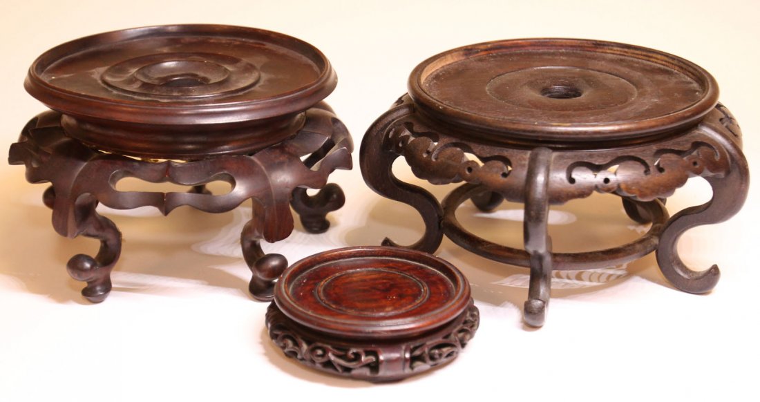 LOT OF (3) CHINESE CARVED WOOD STANDS: Height- 1 1/4" - 4 1/8"