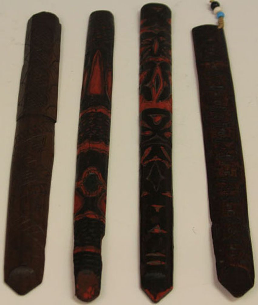 LOT OF (4) JAPANESE AINU MOUSTACHE LIFTERS: late 19th/early 20th century Length- 12 1/2" - 13 3/4"