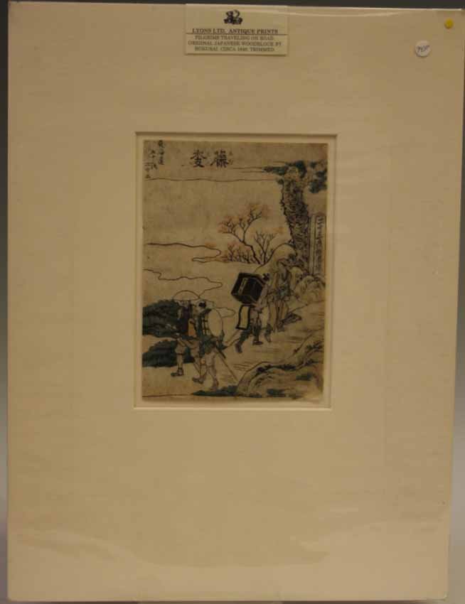 LOT OF (2) EARLY JAPANESE WOODBLOCK PRINTS: Yoshitora, 1890 Sight- 9" x 14", Overall- 16" x 20" Hokusai, 1840 Sight- 6 1/4" x 8 1/2" Overall- 15" x 20"