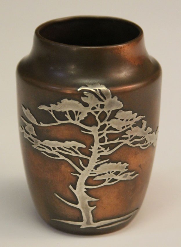 HEINZ STERLING SILVER OVERLAY ON BRONZE VASE: dated on bottom Height- 3 1/2"