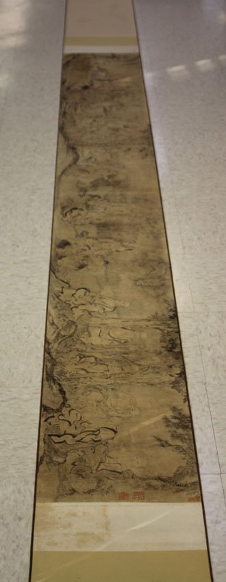 EARLY CHINESE PAINTING OF SCHOLAR FIGURES: Sight- 13 3/4" x 108 3/4" Overall- 172"