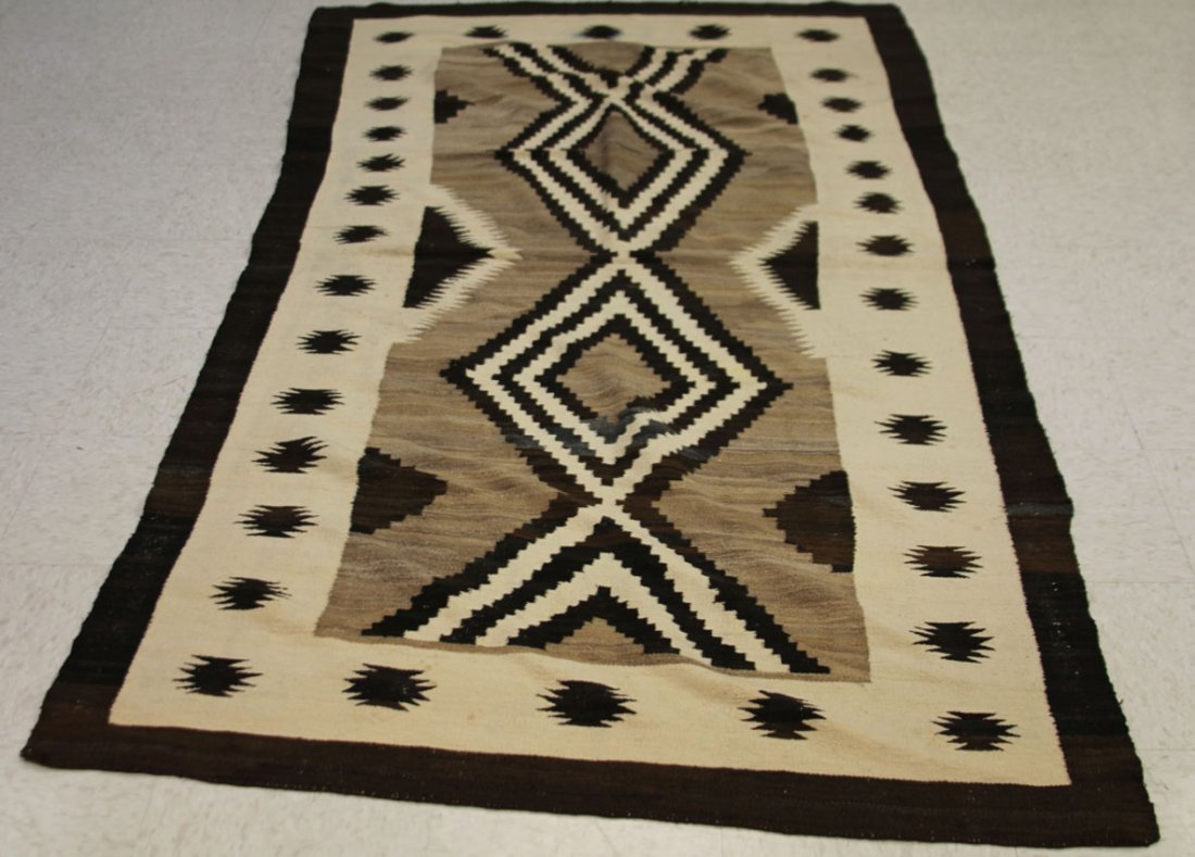 TWO GREY HILLS NAVAJO BLANKET: Circa 1930's Size- 48" x 99" Condition- some stains