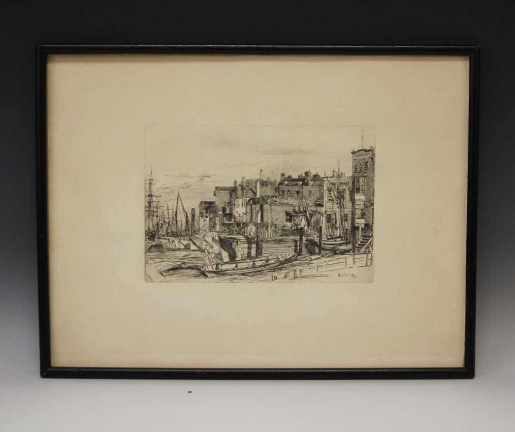 JAMES ABBOTT MCNEILL WHISTLER, (1843-1903): Etching, framed Sight- 6" x 8 3/4" Overall- 12 3/4" x 16 3/4"