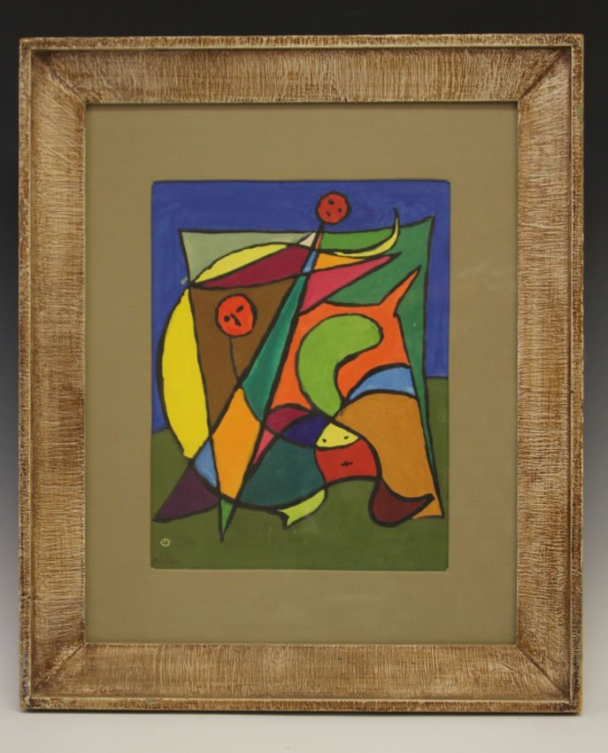 BENJAMIN BENNO, MIX MEDIA ON BOARD: Abstract Composition, 1934 Sight- 10 1/8" x 13 1/4" Overall- 19 1/4" x 22 3/4"