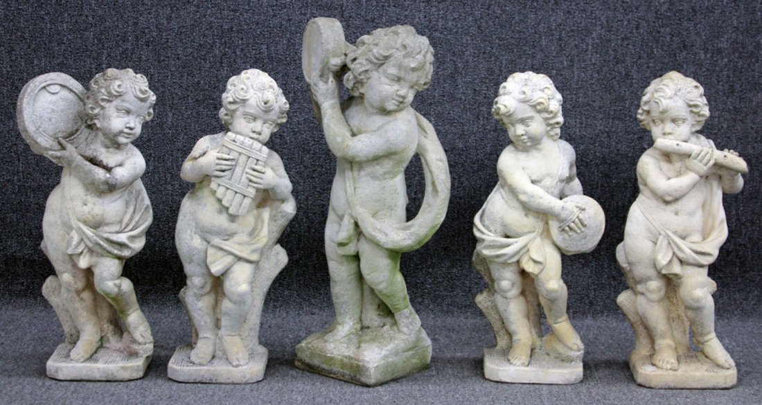 LOT OF (5) ITALIAN CARVED STONE GARDEN CHERUBS: Height- 28"- 31 1/4"