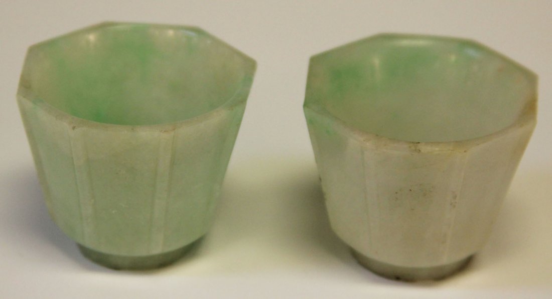 PAIR OF QING DYNASTY APPLE GREEN JADE CUPS: Height- 1 1/2"
