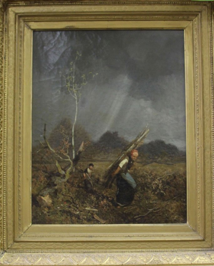 HARVIER, THE WOOD GATHERER-OIL ON CANVAS: Sight- 11" x 14" Overall- 19" x 22"