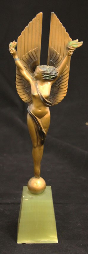ART NOUVEAU SPELTER FIGURE: on onyx stand Overall height- 15 1/2"