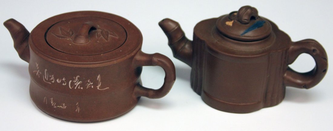 LOT OF (2) CHINESE CLAY TEAPOTS: Length- 7 1/4"- 7 1/2"