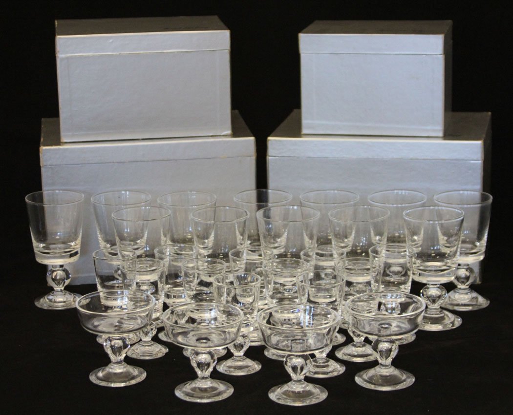 LOT OF (27) STEUBEN CRYSTAL: (12) sherbets, (11) wine, (12) goblets