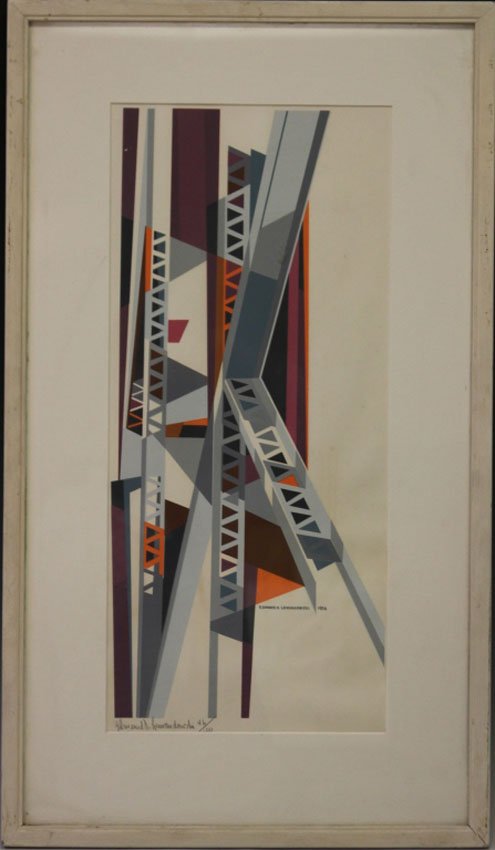 EDMUND D. LEWANDOWSKI, PRINT: Abstract Architecture, 1956 Overall- 17 1/4" x 29 3/4"