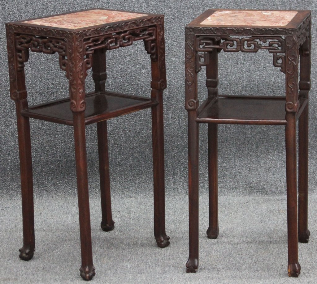 LOT OF (2) CHINESE ROSEWOOD AND MARBLE TABLES: 19th century Height- 31"
