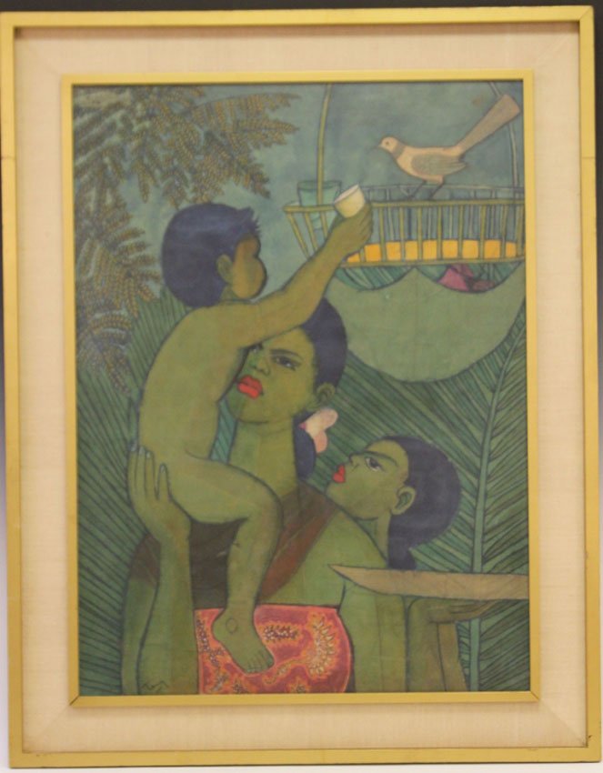 CHUAN THEAN TENG, BATIK PAINTING: with original gallery label Sight- 26" x 35 1/4" Overall- 34 1/4" x 34 3/4"