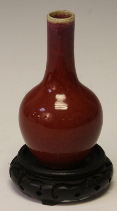 VINTAGE CHINESE OX BLOOD VASE: with associated stand Height of vase only- 5 1/4"