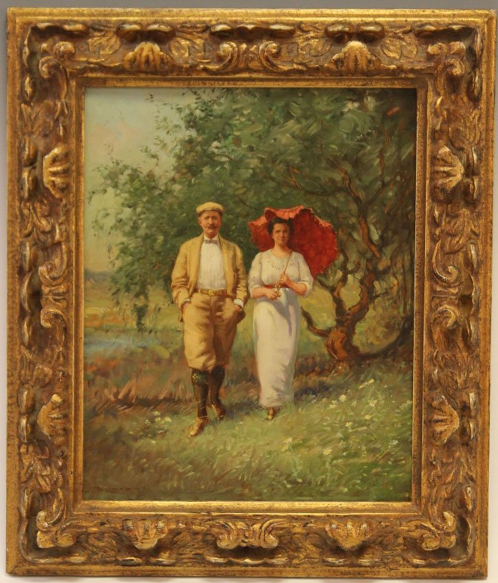 M. LAMB, OIL ON BOARD: Portrait of Couple Sight- 11 3/4" x 14 3/4" Overall- 17 1/2" x 20 1/4"