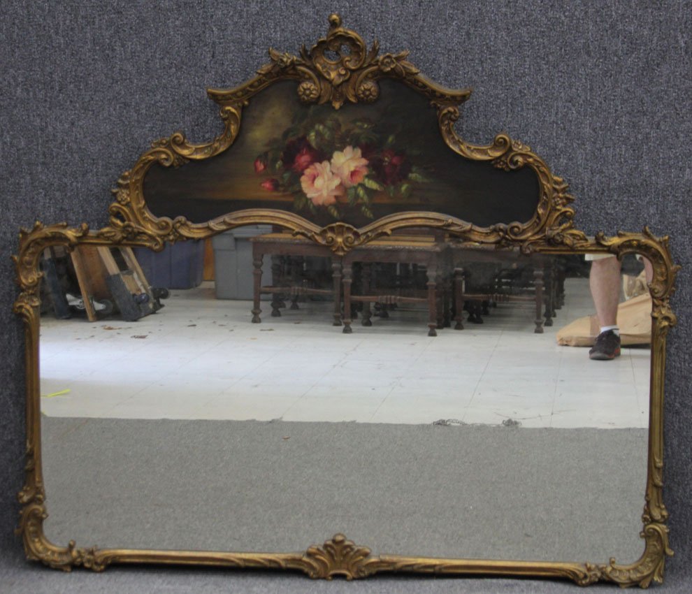 FRENCH STYLE PAINTED ROCOCO MIRROR: Height- 50" length- 58 1/2"