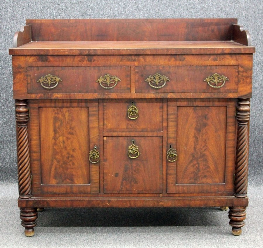 EARLY 19TH CENTURY AMERICAN MAHOGANY SIDEBOARD: Height- 41", width- 49 1/2"