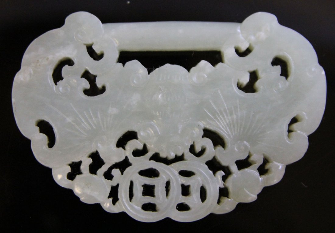 CHINESE CARVED JADE LOCK PENDANT, 19TH CENTURY: Provenance- Private Collection Of East Coast Collector Length- 3 1/2" Weight- 83.6 grams