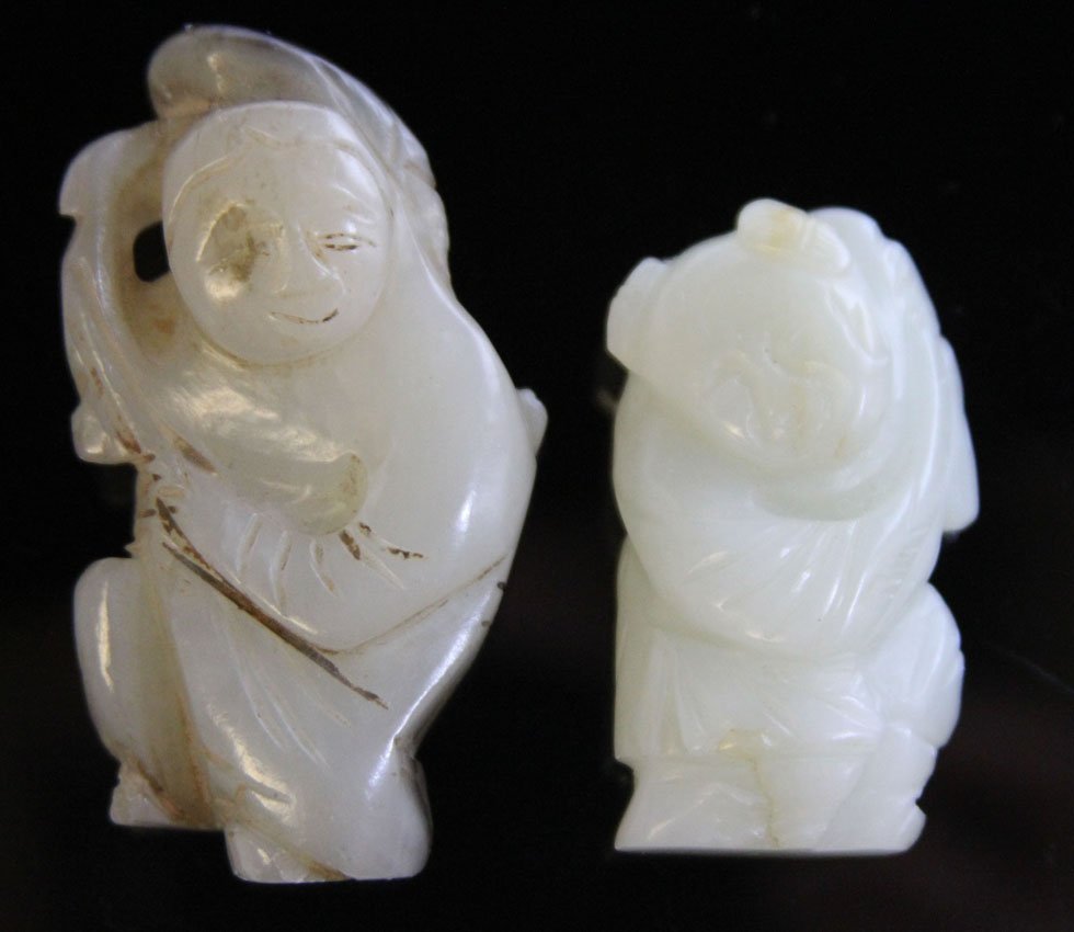 LOT OF (2) JADE CARVINGS OF BOYS: 19th century/early 20th century Provenance- Private Collection Of East Coast Collector Length- 1 3/4" - 2 1/4" Weight- 85.9 grams