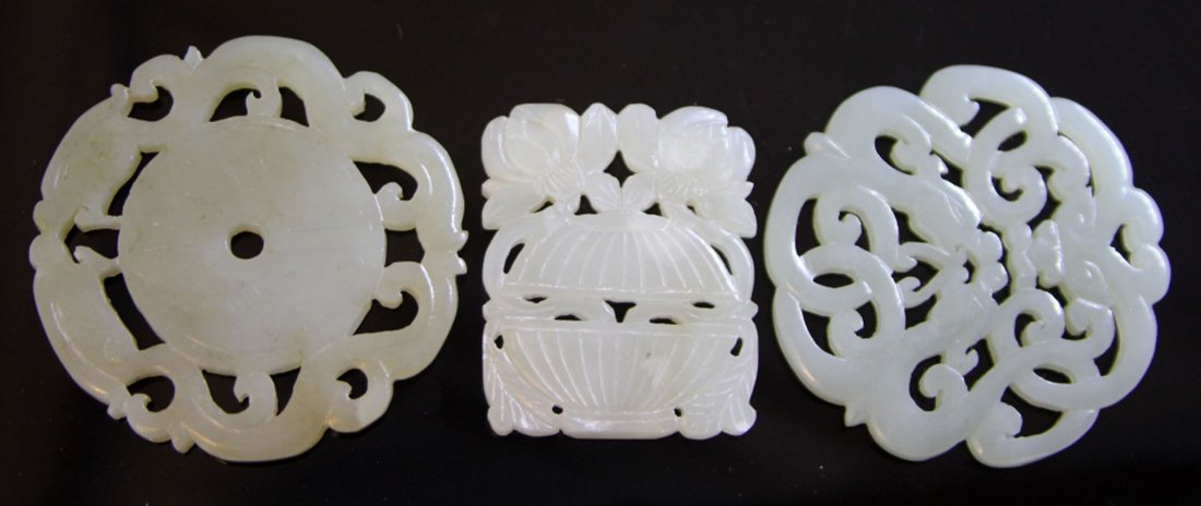 LOT OF (3) VINTAGE JADE CARVINGS: 19th/early 20th century Provenance- Private Collection Of East Coast Collector Width- 1 3/4"- 2 1/4" Weight- 82.5 grams