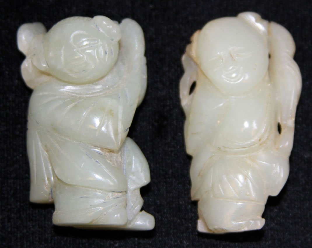 LOT OF (2) CHINESE JADE FIGURES, 1900'S: Provenance- Private Collection Of East Coast Collector Length- 2" Weight- 95.4 grams