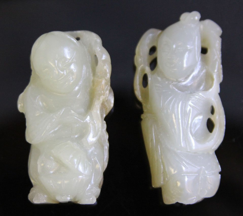LOT OF (2) CHINESE JADE FIGURES, 1900'S: Provenance- Private Collection Of East Coast Collector Length- 2" Weight- 62.8 grams