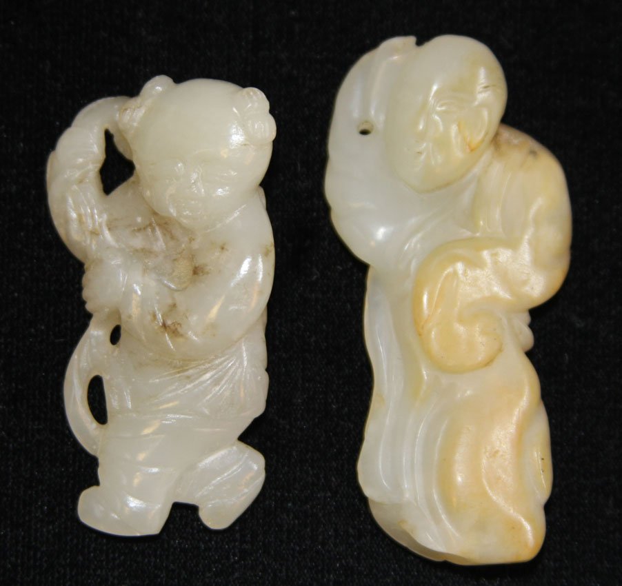 LOT OF (2) CHINESE JADE FIGURAL CARVINGS, 1900'S: Provenance- Private Collection Of East Coast Collector Length- 2 1/4"- 2 3/4" Weight- 61.7 grams