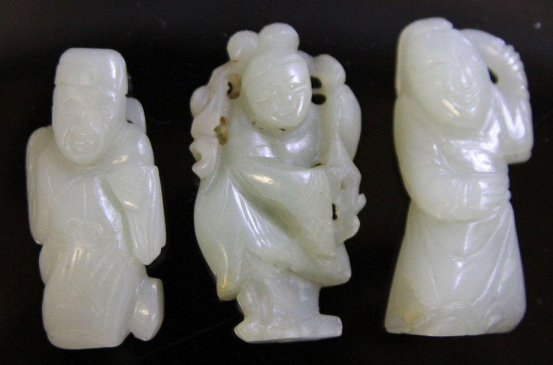 LOT OF (3) CHINESE JADE FIGURES, 1900'S: Provenance- Private Collection Of East Coast Collector Length- 2" - 2 3/4" Weight- 111.8 grams Condition- flea bite chips on one