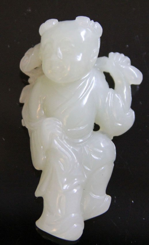 CHINESE JADE FIGURAL CARVING: 19th/early 20th century Provenance- Private Collection Of East Coast Collector Length- 2" Weight- 20.8 grams