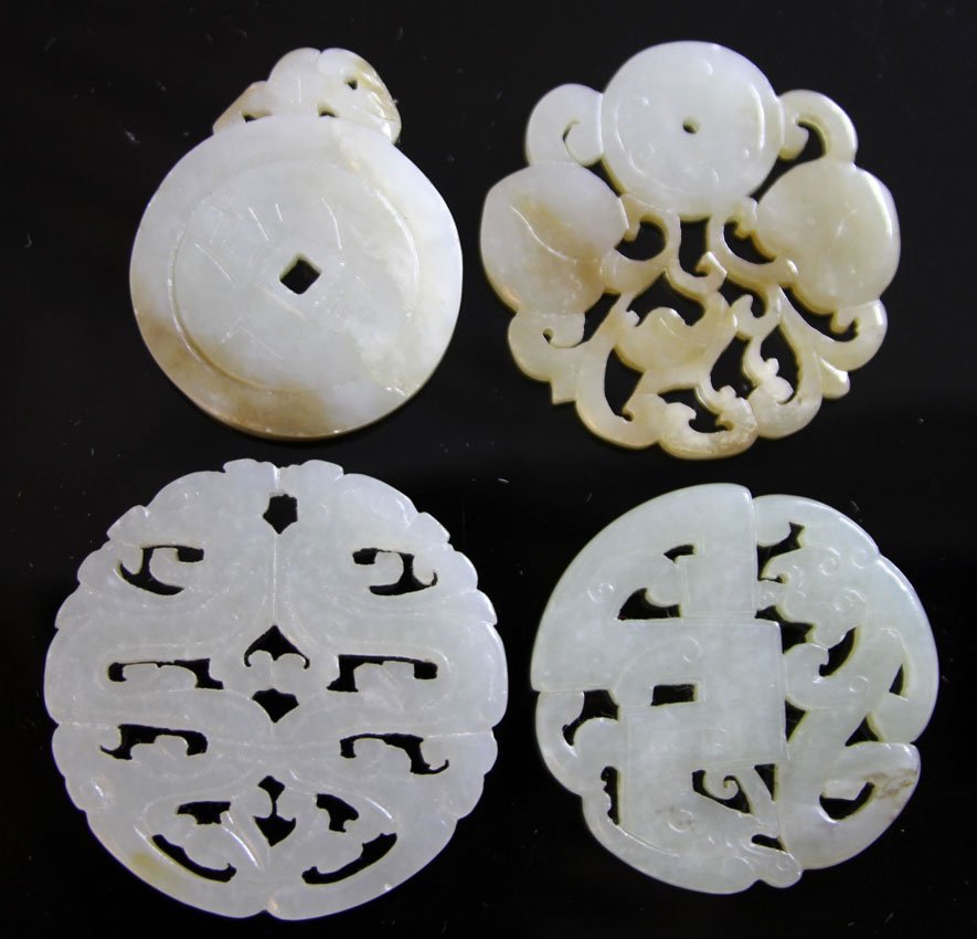 LOT OF (4) CHINESE JADE CARVINGS: 19th/early 20th century Provenance- Private Collection Of East Coast Collector Natural color Length- 2"- 2 1/4"