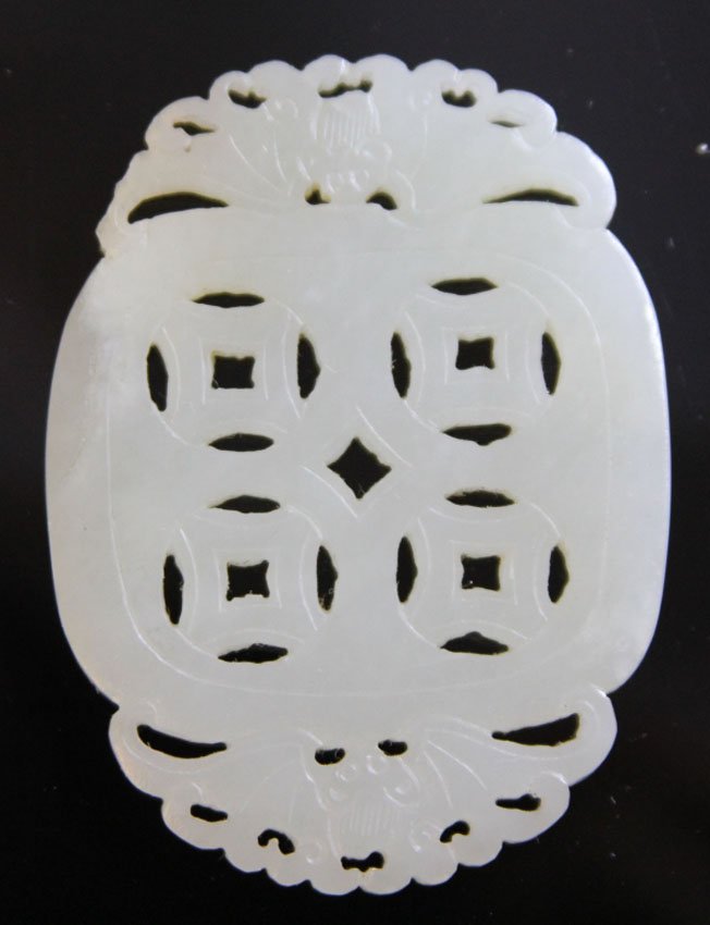 CHINESE WHITE JADE PENDANT: 19th/early 20th century Provenance- Private Collection Of East Coast Collector Length- 2 5/8" Weight- 33.5 grams