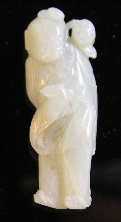 EARLY CHINESE JADE FIGURAL CARVING: 19th/early 20th century Provenance- Private Collection Of East Coast Collector Length- 3" Weight- 53.9 grams