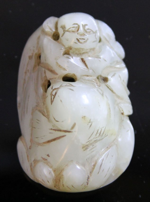 CHINESE JADE TOGGLE OF BUDDHA, EARLY 20TH CENTURY: Provenance- Private Collection Of East Coast Collector Length- 2" Weight- 47 grams