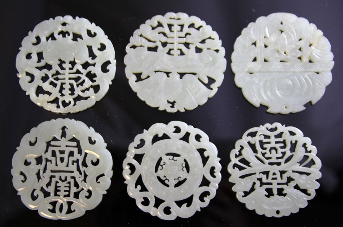LOT OF (6) CHINESE JADE CARVINGS: 19th/early 20th century Provenance- Private Collection Of East Coast Collector Diameter- 2 1/4" Weight- 144.2 grams