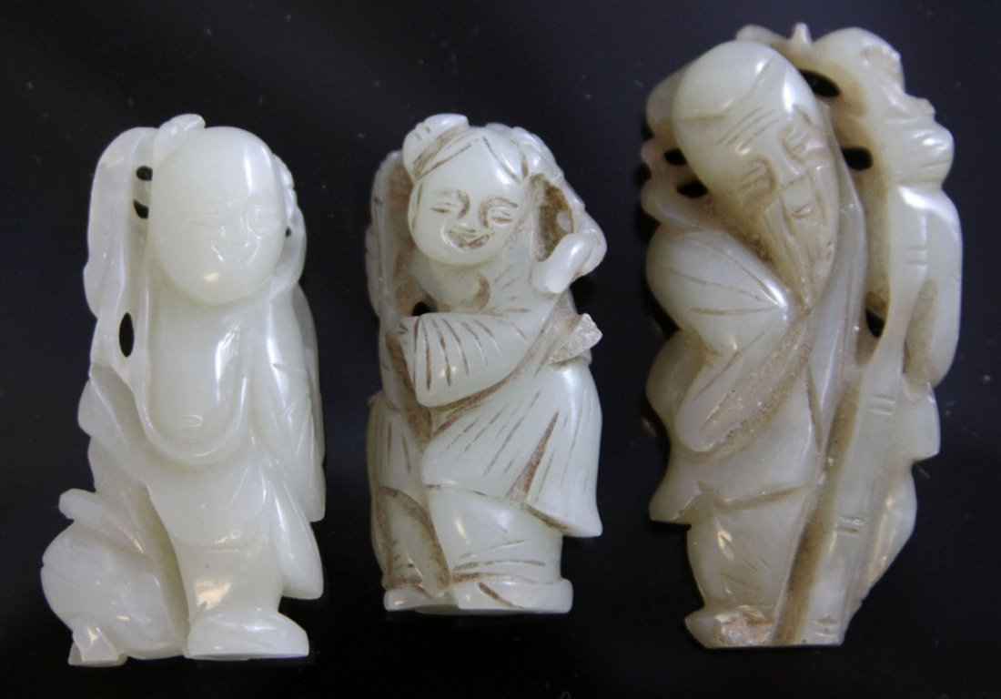 LOT OF (3) CHINESE FIGURAL JADE CARVINGS: Provenance- Private Collection Of East Coast Collector Length- 2 1/8"- 2 1/2" Weight- 103 grams