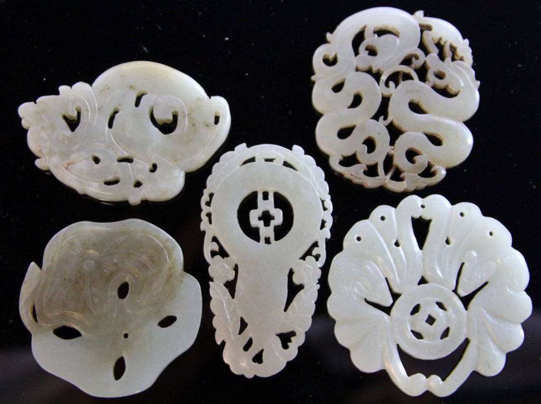 LOT OF (5) JADE CARVINGS: 19th/early 20th century Provenance- Private Collection Of East Coast Collector Width- 2"- 2 1/2" Weight- 124.1 grams